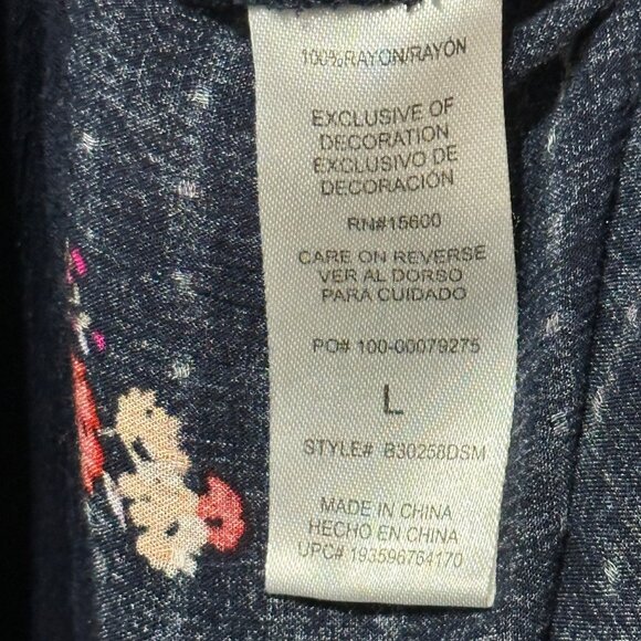 Democracy size L navy floral smocked neck and cuffs long sleeve Boho poet top - Picture 6 of 8